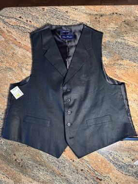 Alan Flusser Black Men's Tailored Dress Vest Waistcoat NWT X-large XL 100% Linen
